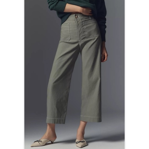Anthropologie Pants - New Anthropologie The Colette Linen Crop Wide Leg Pants Magic Green 28